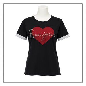 Bonjour S Black Heart Rhinestone Tee Small  Parisian Girly Coquette